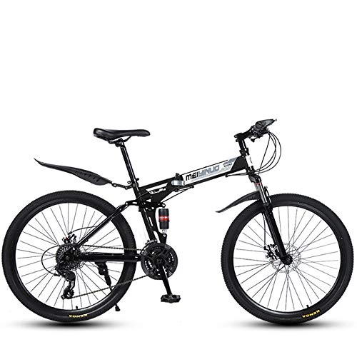 Bicicletas de montaña plegables : Mountain Bike Bicicleta de montaña Plegable para Adultos-Negro_24 velocidades-26 Pulgadas