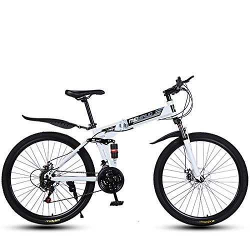 Bicicletas de montaña plegables : Mountain Bike Bicicleta de montaña Plegable para Adultos-White_24 speed-26 Pulgadas