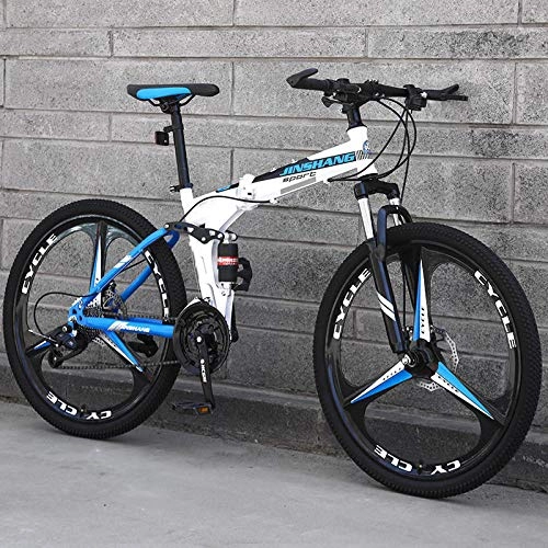 Bicicletas de montaña plegables : Mountain Bike Bicicleta Plegable Bicicleta de montaña de 21 velocidades 26 Pulgadas Ruedas de 3 Rayos MTB Bicicleta de Doble suspensión-Blue_21 Velocidad 26 Pulgadas