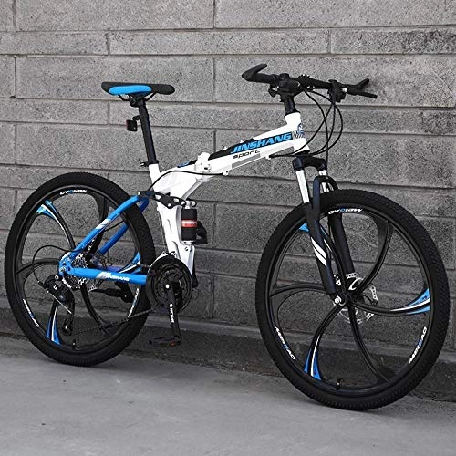 Bicicletas de montaña plegables : Mountain Bike Bicicleta Plegable de 26 Pulgadas Bicicleta de Carretera de montaña portátil Ultraligera para Adolescentes-Six Knife Blue Flower_27 speed-26 Pulgadas