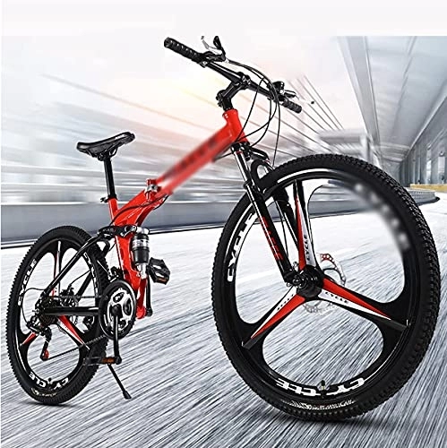 Bicicletas de montaña plegables : MQJ 26"Mens de Montaña para Hombre Bicicleta de Acero de Carbono Plegable con Tenedor de Suspensión Bloqueable 21 / 24 / 27 Velocidad con Freno de Disco Mecánico / Rojo / 24 Velocidades