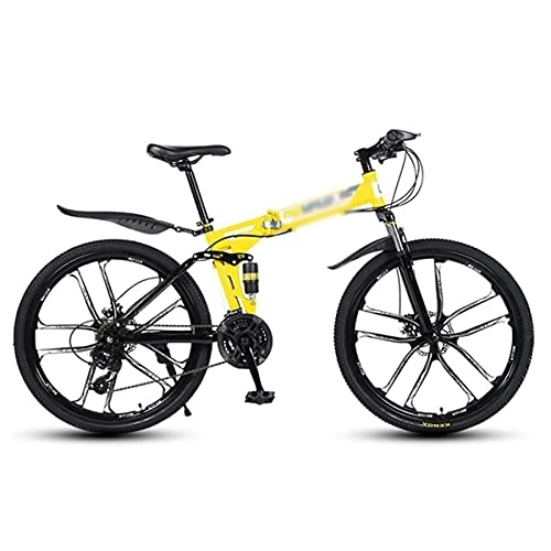 Bicicletas de montaña plegables : MQJ Bicicleta de Montaña Plegable 21 Bicicleta de Velocidad 26 Pulgadas Mes Mtb Disc Frenos Bicicleta para Adultos para Hombre para Mujer / Amarillo / 21 Velocidad