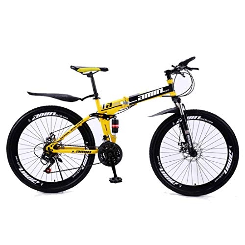 Bicicletas de montaña plegables : MUYU 26 Pulgadas Bicicleta De Montaña Velocidad 21(Velocidad 24, Velocidad 27) Deportes Plegables Bikes Montaña Plegable De Aluminio Doble Freno Disco, Amarillo, 21 Speed