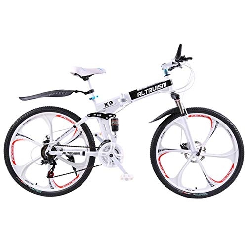Bicicletas de montaña plegables : MZLJL Bicicletas de montaña, Bicicletas Plegables para X9 21 de Velocidad de Bicicleta de montaña de Acero Unisex de los niños de 26 Pulgadas Bicicletas de montaña Bicicleta, Blanca, China