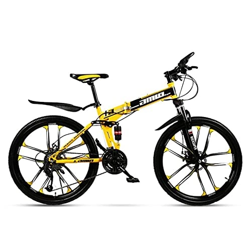 Bicicletas de montaña plegables : N&I Bicicleta de montaña para adultos, con suspensión completa, plegable, freno de doble disco, 26 pulgadas, aleación de magnesio, ruedas de 27 velocidades, C 21 velocidades