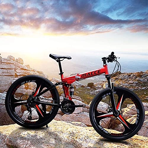 Bicicletas de montaña plegables : N&I Bicicleta de montaña para adultos de 26 pulgadas, plegable, con 21 velocidades, frenos de disco duros, suspensión completa, no resbaladizos, adecuada para Mountain W