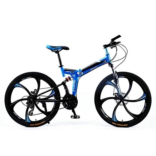 Bicicletas de montaña plegables : Nfudishpu Bicicleta de montaña Bicicleta Plegable Adulto de Doble suspensión Completa, Azul de 21 velocidades de 24 Minutos Rueda de 26 Pulgadas, 24 velocidades