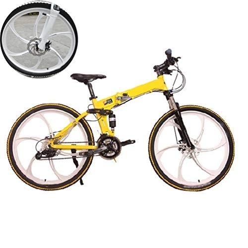 Bicicletas de montaña plegables : NXX Bicicleta de montaña de 20 Pulgadas Bicicleta de Acero al Carbono para Mujer y Hombre, transmisión de 7 velocidades Bicicleta de montaña Todo Terreno con Doble Freno de Disco, 6 radios, Amarillo