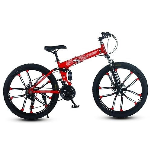Bicicletas de montaña plegables : NYASAA Modelos de Bicicleta de montaña para Hombres y Mujeres, Cuadro de Acero al Carbono, Bicicleta Plegable de Velocidad Variable, Adecuada para Deportes de excursión y desplazamientos (Red)