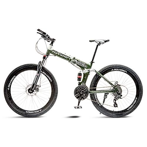 Bicicletas de montaña plegables : QIANG Bicicleta De Montaña Plegable para Hombres Bicicleta De Absorción De Impactos Doble 24 / 26 Pulgadas Disco Doble 21 Velocidades Marco De Acero Al Carbono Unisex, Green-26inch