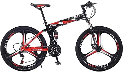 Bicicletas de montaña plegables : Qianglin Bicicleta Plegable para Adultos, Bicicleta de montaña Plegable de 24 / 26 Pulgadas para Hombres y Mujeres, 21-30 velocidades, Freno de Disco, Horquilla de suspensión bloqueable, Negro