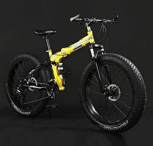 Bicicletas de montaña plegables : QZ Bici de montaña plegable de bicicletas, Fat Tire Dual-Bicicletas Suspensin MBT, marco de acero al carbono de alta, doble disco de freno, pedales de aluminio y tallos, B, 24 pulgadas de 7 velocidad