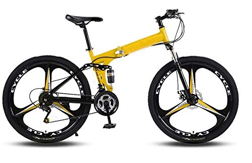 Bicicletas de montaña plegables : RENXR Bicicleta De Montaña- 26 Pulgadas Bicicleta Plegable Absorción De Impactos Velocidad Variable Fuera del Camino Anti-Neumático Masculino Y Femenino Señora Adulta Bicicletas, Amarillo