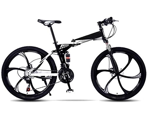 Bicicletas de montaña plegables : RENXR Plegable Bicicletas, 27-Zoom Speed Doble Disco Bicicletas De Doble Suspensión 24 Pulgadas De Cercanías Ligero Fuera del Camino Velocidad Variable Bicicleta Plegable, Negro