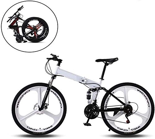 Bicicletas de montaña plegables : RENXR Plegable Bicicletas Bicicletas De Montaña, Marco De Acero De Alto Carbono Velocidad Variable La Absorción De Doble Choque para Personas con Una Altura De 160-185Cm, 26 Pulgadas, Blanco