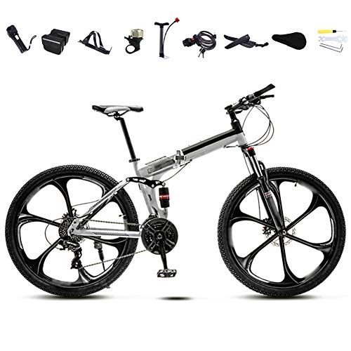 Bicicletas de montaña plegables : ROYWY 24 Pulgadas 26 Pulgadas Bicicleta de Montaña Unisex, Bici MTB Adulto, Bicicleta MTB Plegable, 30 Velocidades Bicicleta Adulto con Doble Freno Disco / Blanco / 26'' / B Wheel