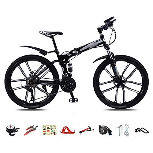 Bicicletas de montaña plegables : ROYWY MTB Bici para Adulto, 26 Pulgadas Bicicleta de Montaña Plegable, 30 Velocidades Velocidad Variable Bicicleta Juvenil, Doble Freno Disco / Negro / B Wheel