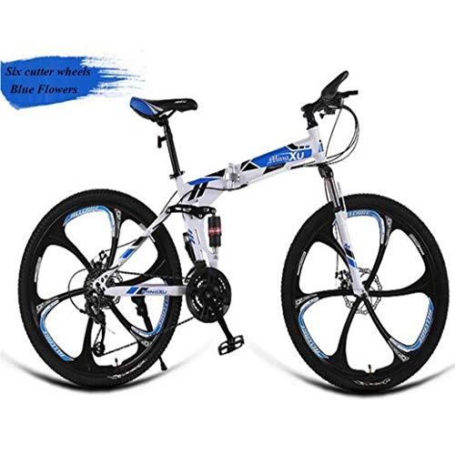 Bicicletas de montaña plegables : RPOLY Bicicleta de Montaña Plegable, 27 Velocidad Bici Plegable, Choque Dual del Freno de Disco, Adulto Fuera de la Carretera de Velocidad Variable Bicicleta, Blue_24 Inch
