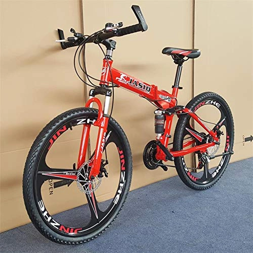 Bicicletas de montaña plegables : RR-YRL 24 Pulgadas Bicicleta Plegable de Acero al Carbono, 21 Tipos de Velocidad Variable Bicicleta de montaña, Unisex Adulta, fácil de Llevar, Rojo