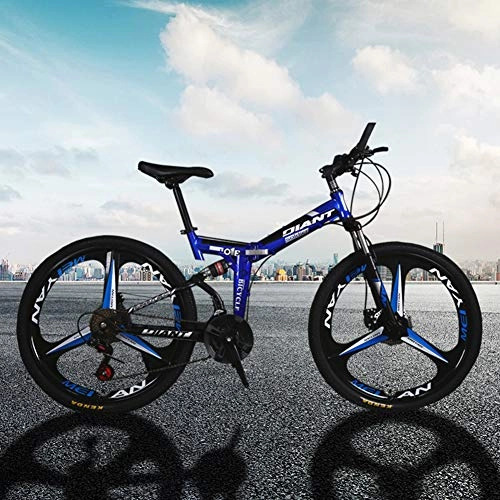 Bicicletas de montaña plegables : RR-YRL Bicicletas Plegables, de 26 Pulgadas de 21 Velocidad de Bicicletas de montaña, de Doble Choque del Freno de Disco de la Rueda integrada de Bicicletas, Unisex, Azul