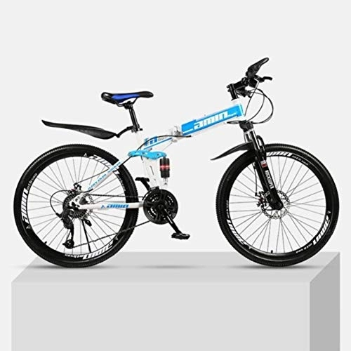 Bicicletas de montaña plegables : RR-YRL Montaña Plegable de 26 Pulgadas de la Bicicleta, la suspensión Completa del Marco MTB Acero de Alto Carbono, Frenos de Doble Disco, PVC Pedales y apretones de Goma, Blue 21 Shift