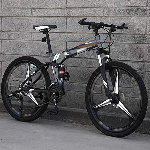 Bicicletas de montaña plegables : SHIN Bicicleta de Montaña Plegable, 27 Velocidades, Bicicleta Adulto, 26 Pulgadas Bici para Hombre y Mujerc, MTB con Doble Freno Disco / Gris