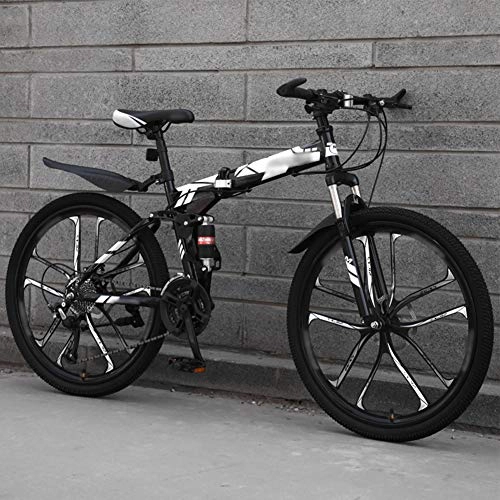 Bicicletas de montaña plegables : SHIN MTB Bici para Adulto, 26 Pulgadas Bicicleta de Montaña Plegable, 27 Velocidades Bicicleta Juvenil, Doble Freno Disco y Doble Suspensión / Negro