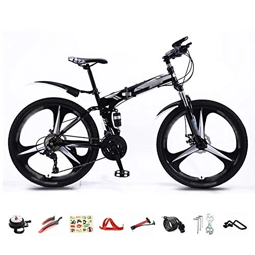 Bicicletas de montaña plegables : SHIN MTB Bici para Adulto, 26 Pulgadas Bicicleta de Montaña Plegable, 30 Velocidades Velocidad Variable Bicicleta Juvenil, Doble Freno Disco / Negro / A Wheel