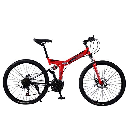 Bicicletas de montaña plegables : Skang 2020 Nuevo Adulto Bicicleta Plegable Bicicleta de montaña Doble Freno Disco Cambio de Piñón, 24 Pulgadas, Negro, Rojo, Blanco, Amarillo