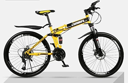 Bicicletas de montaña plegables : Unknow Bicicletas De Montaña Plegables, Freno De Doble Disco De 26"Y 24 Velocidades, Suspensión Antideslizante, Cuadro De Acero con Alto Contenido De Carbono -(Rueda De Radios) -Amarillo