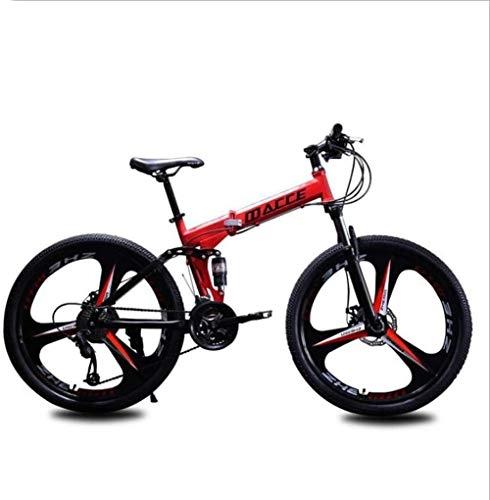 Bicicletas de montaña plegables : URPRU Plegable Bicicleta de montaña Motos de Nieve Playa de Bicicletas Bicicletas de Doble Disco de Freno aleación de Aluminio de 24 Pulgadas Llantas-Red_24_Speed