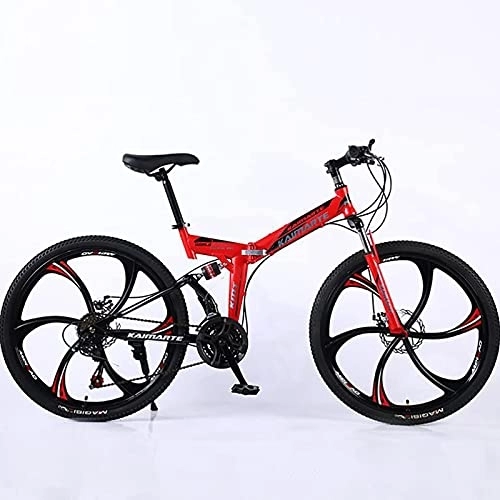 Bicicletas de montaña plegables : UYHF Bici de montaña Plegable de 6 radios 21 / 24 / 27 / 30 Ligera Velocidad de la Rueda 26 Pulgadas Suspensión de Doble Freno de Disco Completo Antideslizante red-21 Speed
