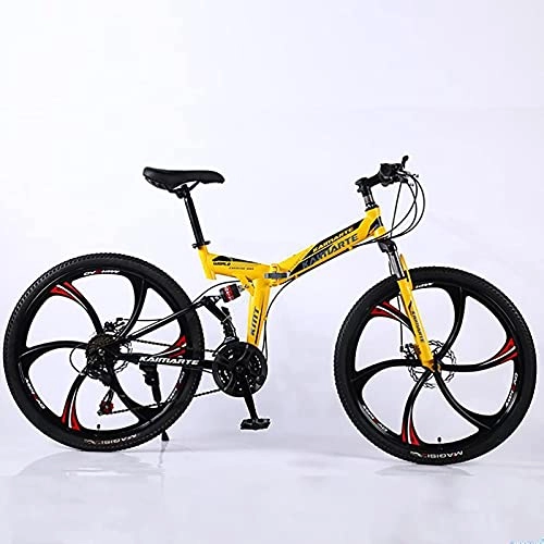 Bicicletas de montaña plegables : UYHF Bici de montaña Plegable de 6 radios 21 / 24 / 27 / 30 Ligera Velocidad de la Rueda 26 Pulgadas Suspensión de Doble Freno de Disco Completo Antideslizante yellow-24 Speed