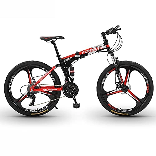Bicicletas de montaña plegables : UYHF Bicicleta De Montaña Bicicleta Plegable De 26 Pulgadas, Bicicletas De Carretera Cuadro De Acero Al Carbono 21 / 24 / 27 Velocidades Bicicleta De Suspensión Completa red-24 Speed