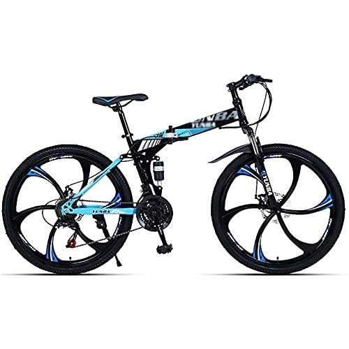 Bicicletas de montaña plegables : UYHF Bicicleta de montaña Plegable 21 / 24 / 27 Bicicleta de Velocidad Hombres o Mujeres 26 Suspensión Completa MTB Marco Plegable blue-24 Speed