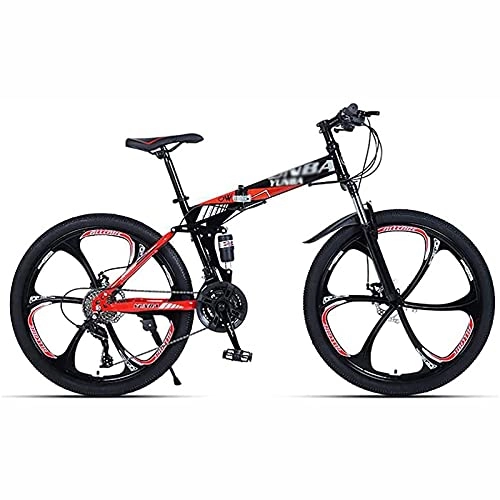 Bicicletas de montaña plegables : UYHF Bicicleta de montaña Plegable 21 / 24 / 27 Bicicleta de Velocidad Hombres o Mujeres 26 Suspensión Completa MTB Marco Plegable red-21 Speed