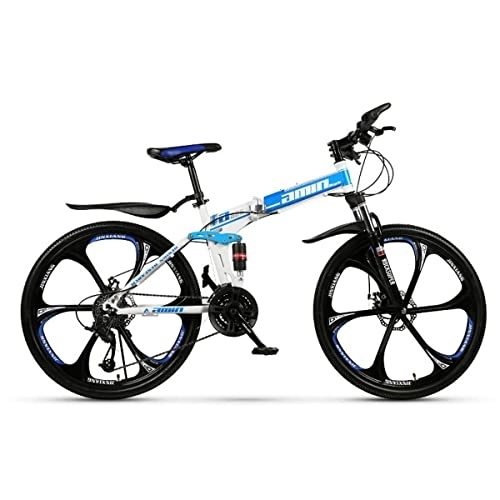 Bicicletas de montaña plegables : VIIPOO Bicicletas Montaña Plegables Bicicleta 26 Pulgadas con Neumáticos Antideslizantes Y Resistentes Desgaste para Hombres Mujeres, Bicicletas para Adultos, White-Blue-27 Speed
