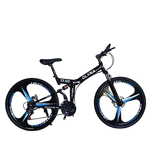 Bicicletas de montaña plegables : WEHOLY Bicicleta Bicicleta de montaña 21 / 24 / 27 / 30 Velocidad Marco de Acero 26 Pulgadas Ruedas de 3 radios Bicicleta Plegable de Doble suspensión, Negro, 21 velocidades