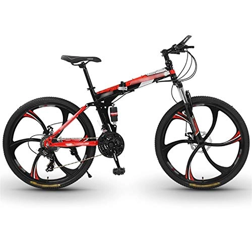 Bicicletas de montaña plegables : WPW Bicicleta de Montaña Premium - Bicicleta Plegable para Niños, Niñas, Hombres y Mujeres - Engranaje de 21 Velocidades, Ruedas de Corte de 26 Pulgadas y 6 (Color : 21-Speed Red, Talla : 24inches)