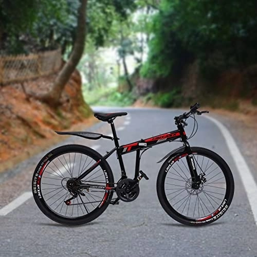 Bicicletas de montaña plegables : WSIKGHU Bicicleta de montaña de 26 pulgadas plegable de 21 velocidades para adultos / jóvenes con frenos de disco doble mecánico delantero y trasero (160-190 cm, 130 kg, premontado85%)