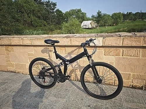 Bicicletas de montaña plegables : WSIKGHU Bicicleta de montaña para adultos de 26 pulgadas, plegable, 21 velocidades, altura ajustable, frenos de disco dobles delanteros y traseros de acero al carbono (85% premontada)