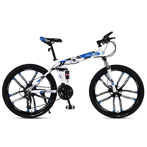 Bicicletas de montaña plegables : WZB Bicicleta de montaña 21 / 24 / 27 Velocidad Marco de Acero 26 Pulgadas Ruedas Plegables de 10 radios Bicicleta Plegable, Azul, 21 velocidades