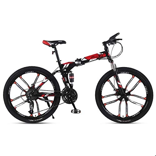 Bicicletas de montaña plegables : WZB Bicicleta de montaña 21 / 24 / 27 Velocidad Marco de Acero 26 Pulgadas Ruedas Plegables de 10 radios Bicicleta Plegable, Rojo, 21 velocidades
