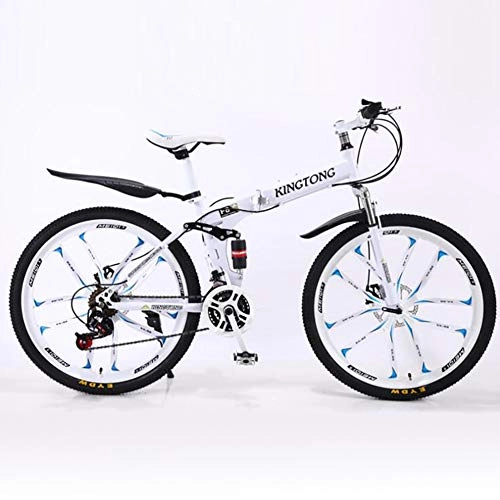 Bicicletas de montaña plegables : WZJDY Bicicleta de montaña Ligera y Plegable con Freno de Disco y Sistema de absorcin de Doble Choque, Marco de Acero con Alto Contenido de Carbono Bicicleta Plegable Ligera, 24 Speed White, 26 Inch