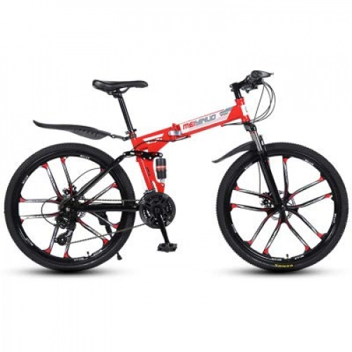 Bicicletas de montaña plegables : Xiaoplay Amortiguador Bicicleta Adulto 21 / 24 / 27 Bicicleta de Ejercicio Plegable de Velocidad Frenos de Disco Doble Bicicleta de Estudiante Coche de montaña Plegable, Red- 24 Speed