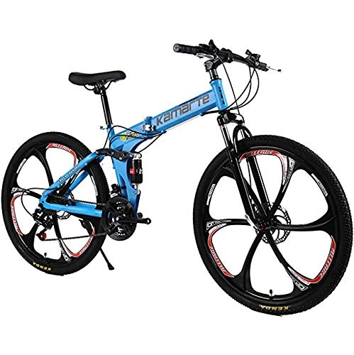 Bicicletas de montaña plegables : Xiaoplay Bicicleta de montaña Plegable 26 Pulgadas Adulto Velocidad Variable Estudiante Bicicleta Viajero Ciudad Montar Ligero, Blue-21 Speed