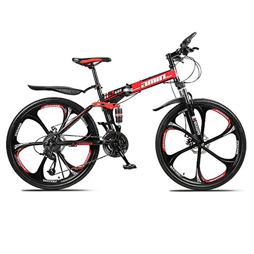 Bicicletas de montaña plegables : Xiaoplay De Peso Ligero Plegable Bici de la Ciudad con Amortiguador de varón Adulto Femenino de la Bicicleta de montaña a Caballo Viajes, Red- 27 Speed
