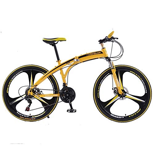 Bicicletas de montaña plegables : XNEQ Bicicleta De Montaa Plegable Amortiguadora De 26 Pulgadas con Ruedas Integradas Y Frenos De Disco, Amarillo