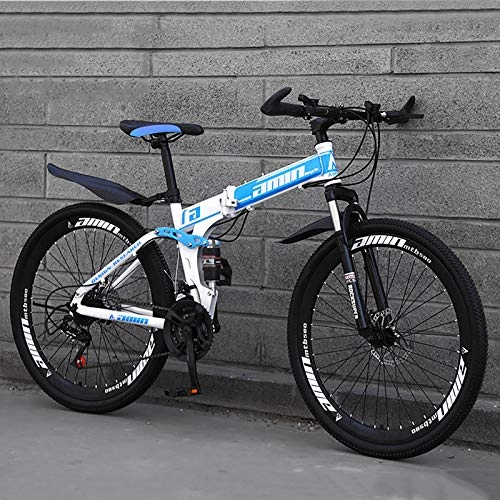 Bicicletas de montaña plegables : XUELIAIKEE Bicicleta De Montaña para La Juventud Adulto, Acero Al Carbono 27 Velocidad Bicicleta De Montaña Rueda De Radios Suspensión Dual Bicicleta Plegable Engranajes Bicicletas-Azul. 24 Inches