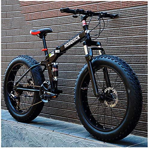 Bicicletas de montaña plegables : XXCZB Fat Tire Mountain Bikes 26 Pulgadas de Doble suspensión para Hombres Mujeres Adultos Plegable Mountain Trail Bike con Frenos de Disco mecánicos High Carbon Mountain Bike-7 velocidades_Negro